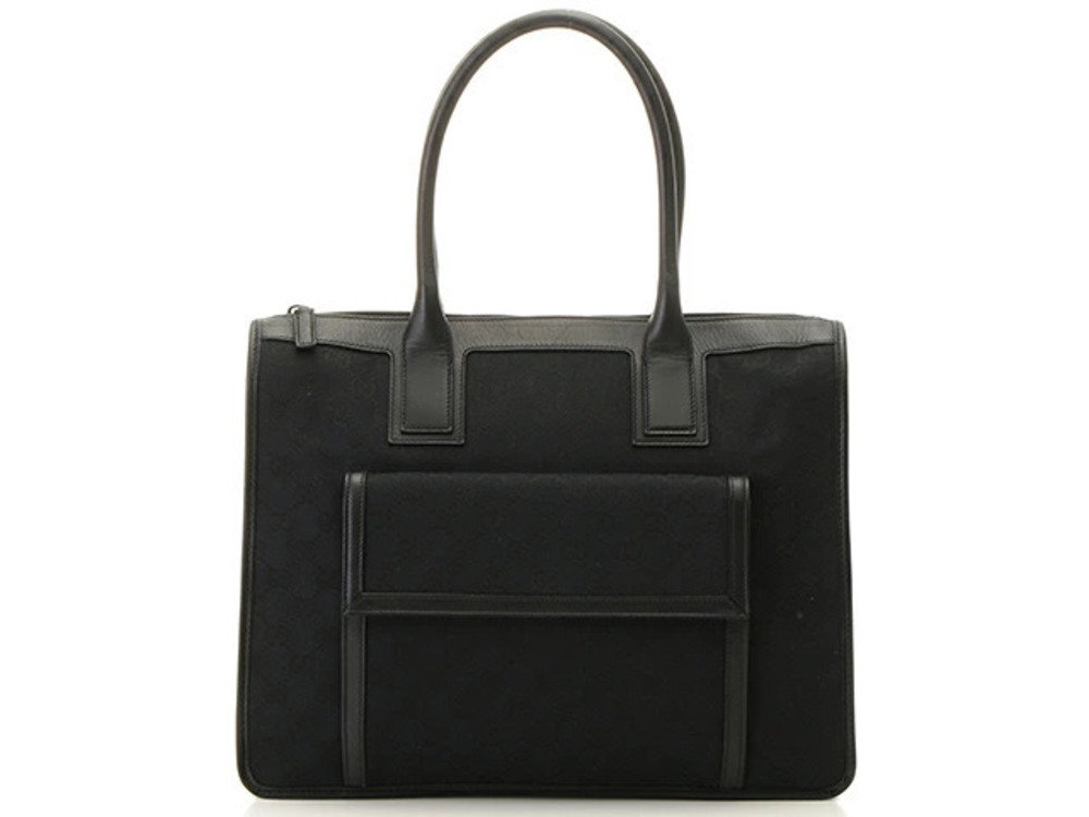 Gucci black canvas leather tote bag GG Canvas Tote top handles flap